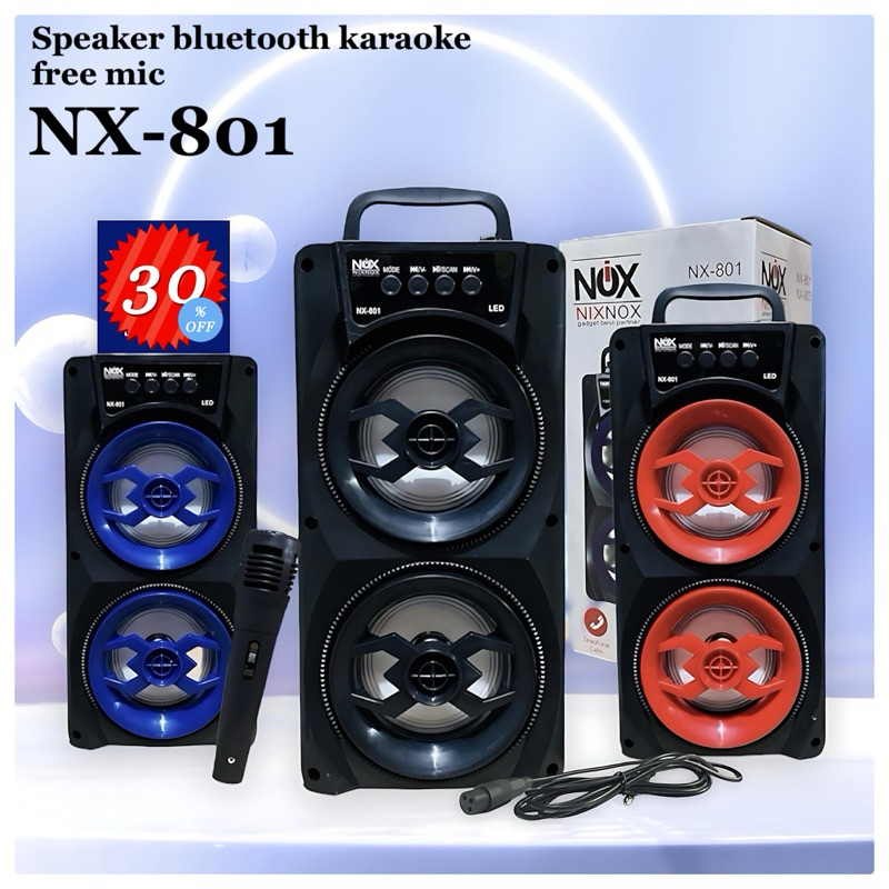 Speaker Bluetooth Bonus Mic karaoke NIXNOX-801 Doble Speaker Sobwoofer Aktif