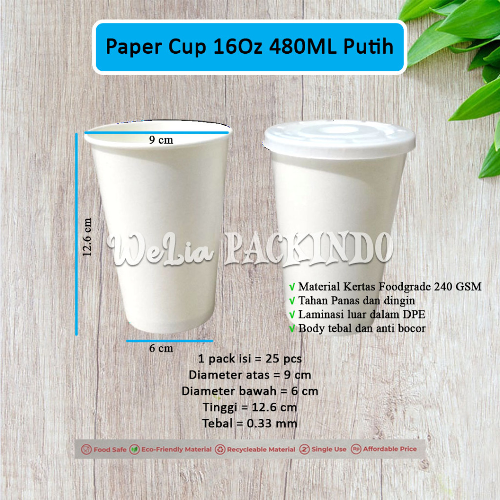 [25 PCS] Paper Cup 16Oz 22Oz Motif Putih / Gelas Kertas 16 Oz 480ML 22 Oz 660ML / Gelas Kopi Espress