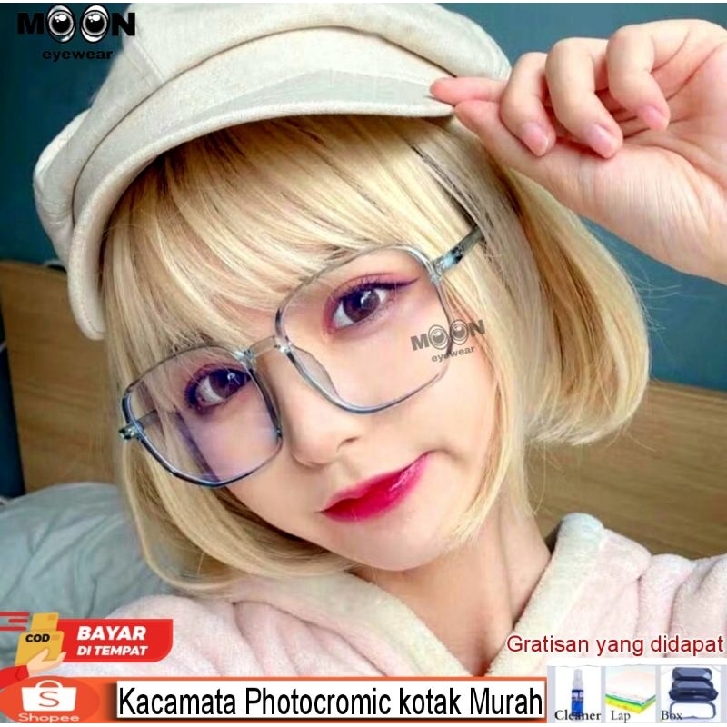 (TERMURAH)KACAMATA WANITA/PRIA KOTAK 2020 LENSA PHOTOCROMIC KHUSUS NORMAL,KACAMATA FASHION,KACAMATA 