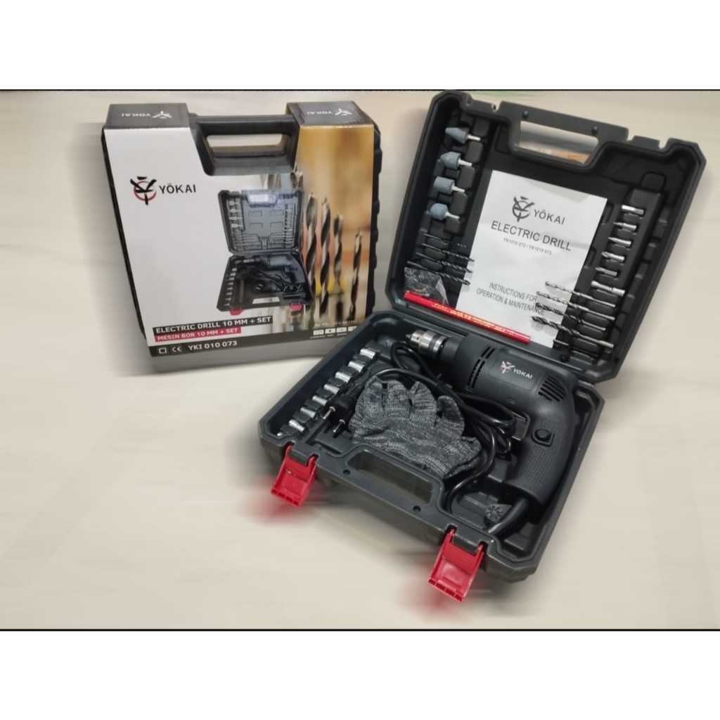 YOKAI BOX KOPER SET ISI MESIN BOR TANGAN LISTRIK 350W SET LENGAKAP AKSESORIS FULL TEMBAGA SEPERTI FO