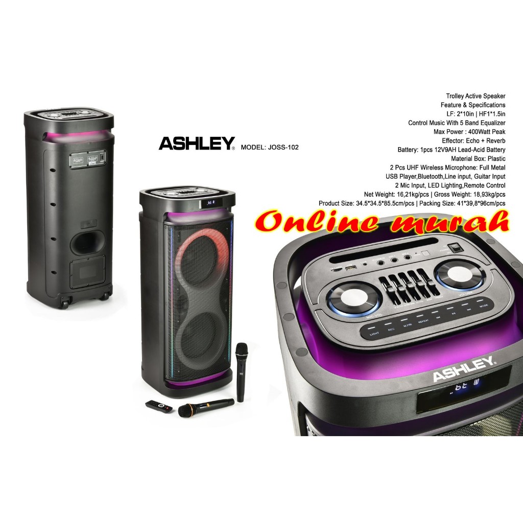 speaker portable meeting wireless ashley joss102 / joss 102 10 inch x 2 woofer original
