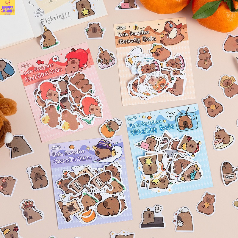 

Capybara Paradise Sticker Pack isi 40 pcs stiker cantik stiker dekorasi design capybara lucu