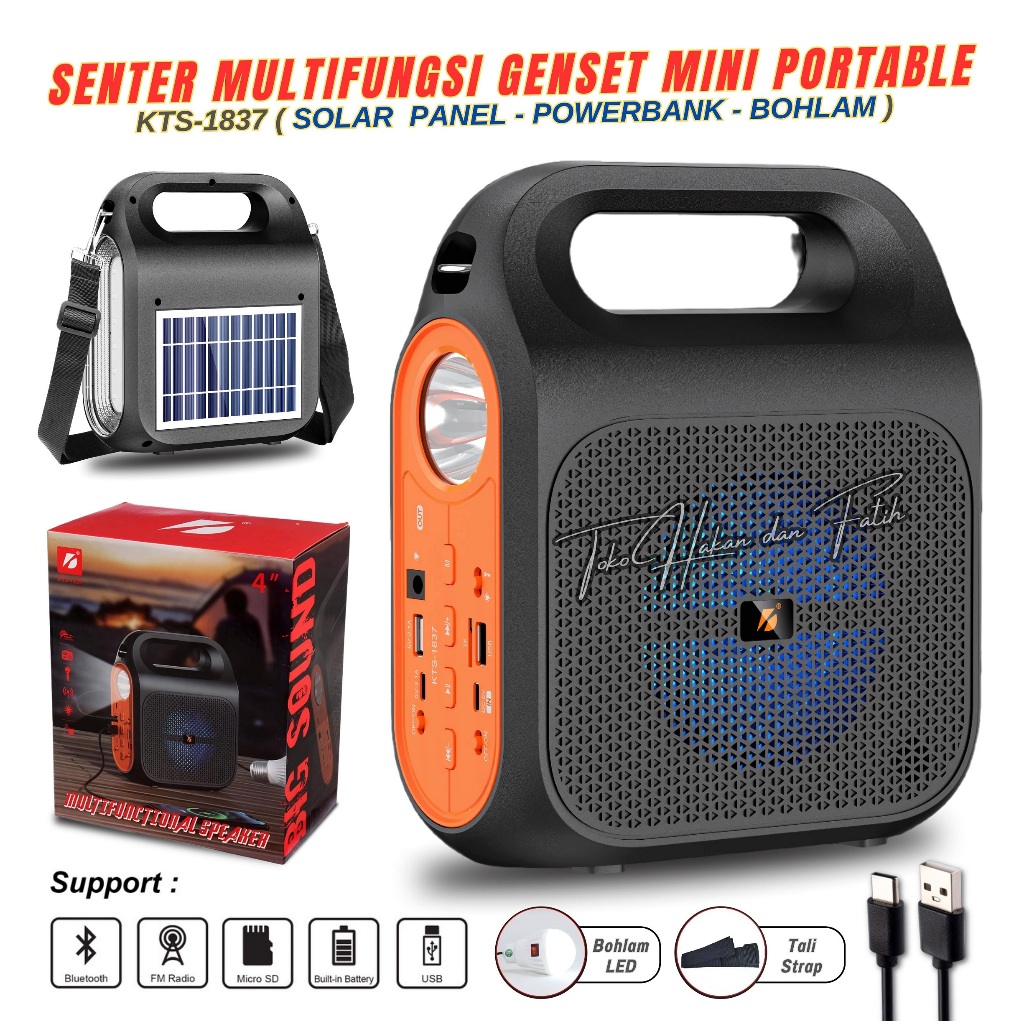 Solar Light Lampu Panel Surya KTS-1837 Dengan 1 Bohlam - Solar Lighting System Lampu Emergency Tenag