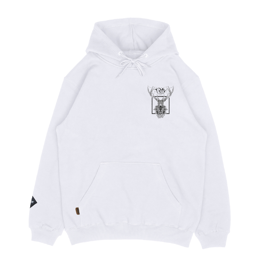 Troy Company Hoodie White Deer Statue - Hoodie Pria Hoodie Putih KHD 2724