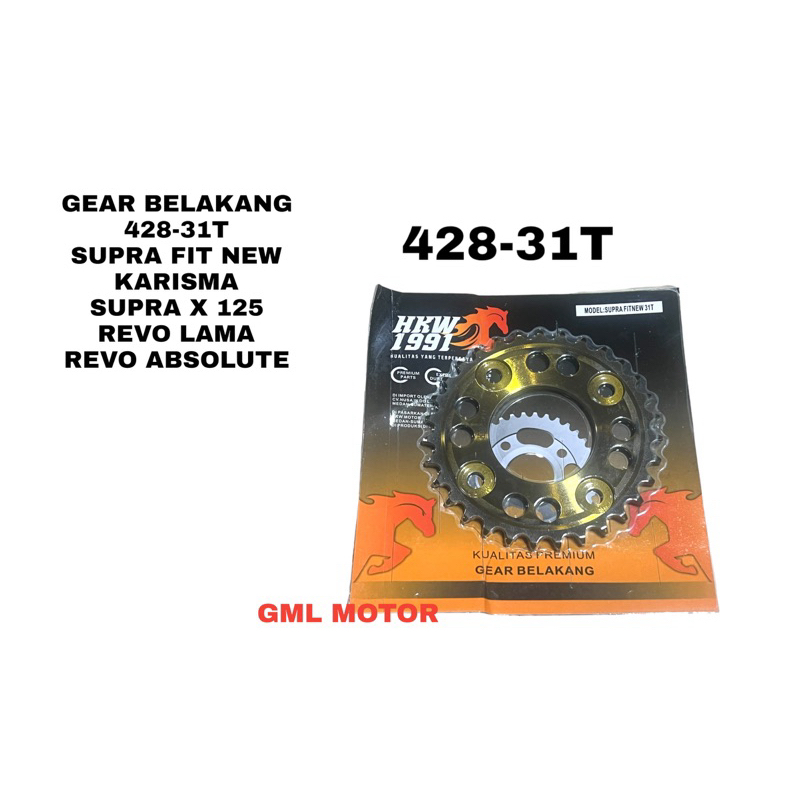 GEAR GIGI TARIK BELAKANG 428 - 31 T SUPRA FIT NEW KARISMA SUPRA X 125 REVO LAMA REBO ABSOLUTE MEREK 