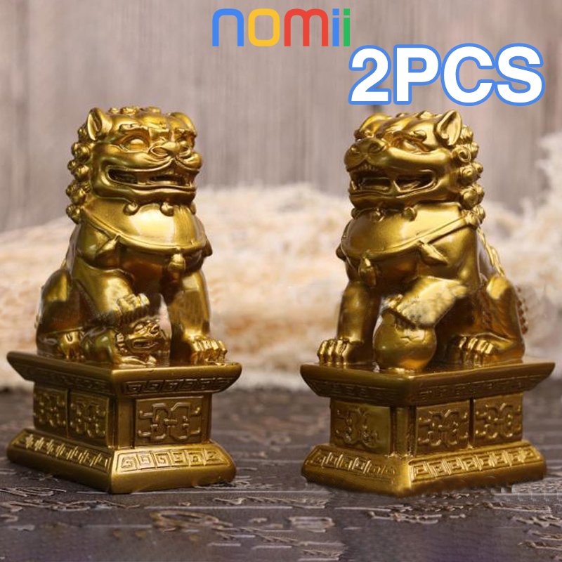 Sepasang Warna Emas Patung Singa Penjaga Patung Singa Penjaga Pintu Klin Kirin Chilin Fiber