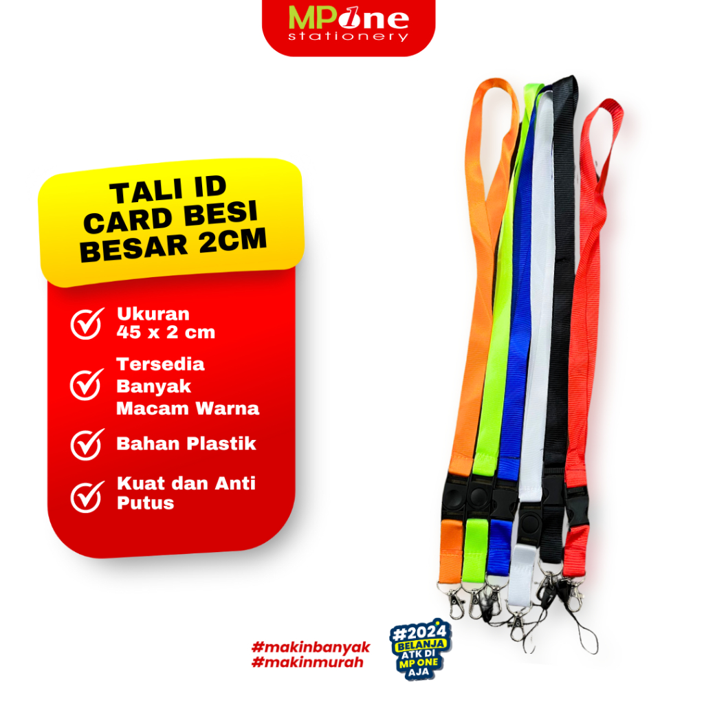 

Tali Id Card Ujung Besi Besar 2CM Warna Warni / Tali Lanyard Lebar 2cm / Gantungan Id Card Name Tag