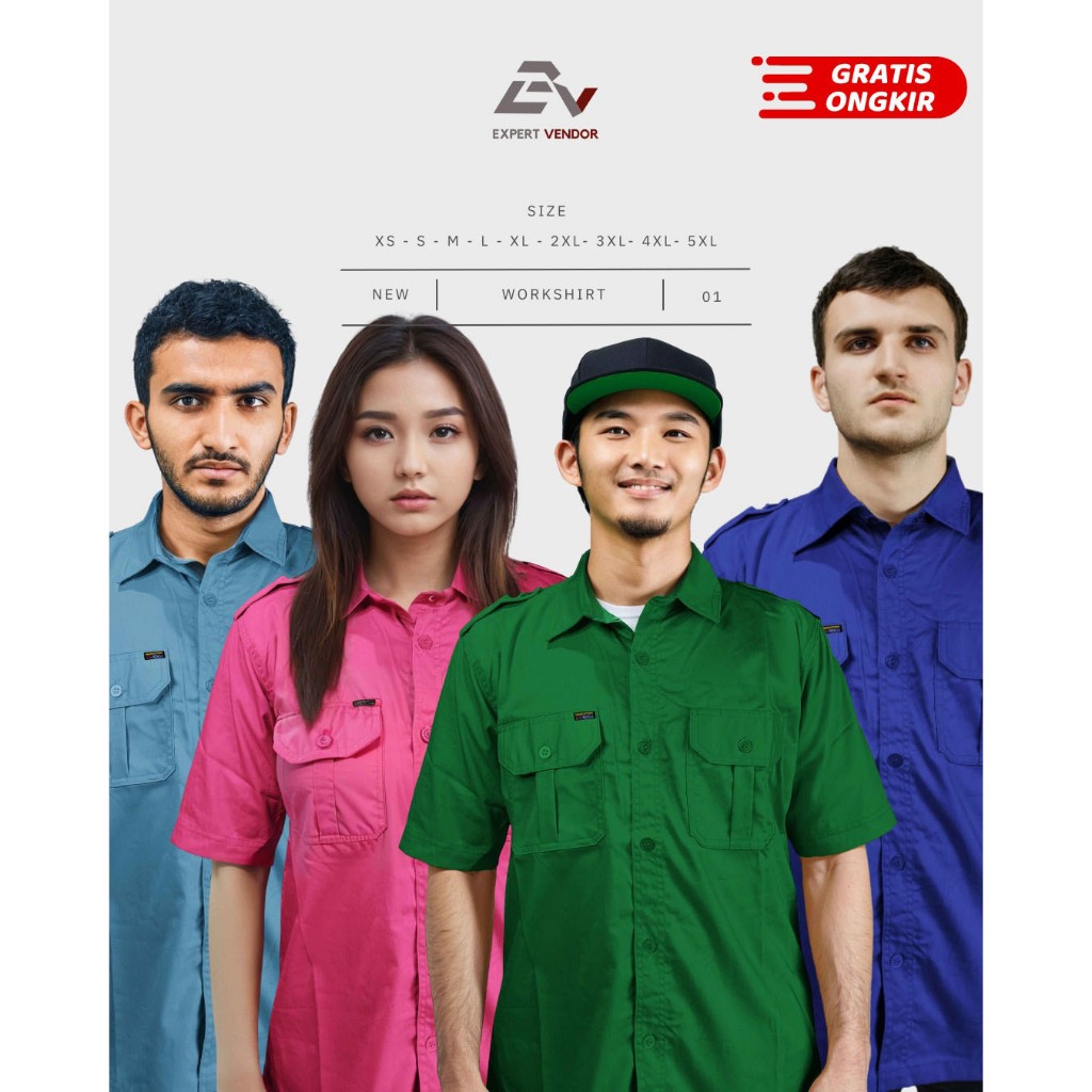 BAJU POLOS BASIC / Kemeja Lapangan/ Outdoor / PDL/ PDH Pendek Warna Biru Langit, Pink Magenta, Hijau