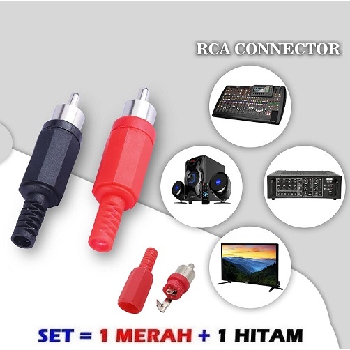 Jack RCA Plastik sepasang Merah Hitam Colokan RCA Jack Audio Video Konektor  Input Jeck Audio Plasti
