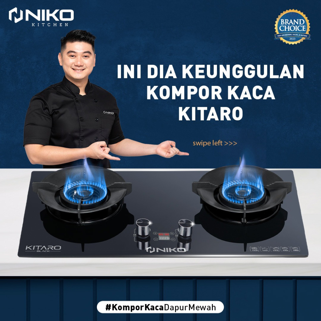 Niko Kompor Kitaro Black Kompor Tanam Kaca 2 Tungku