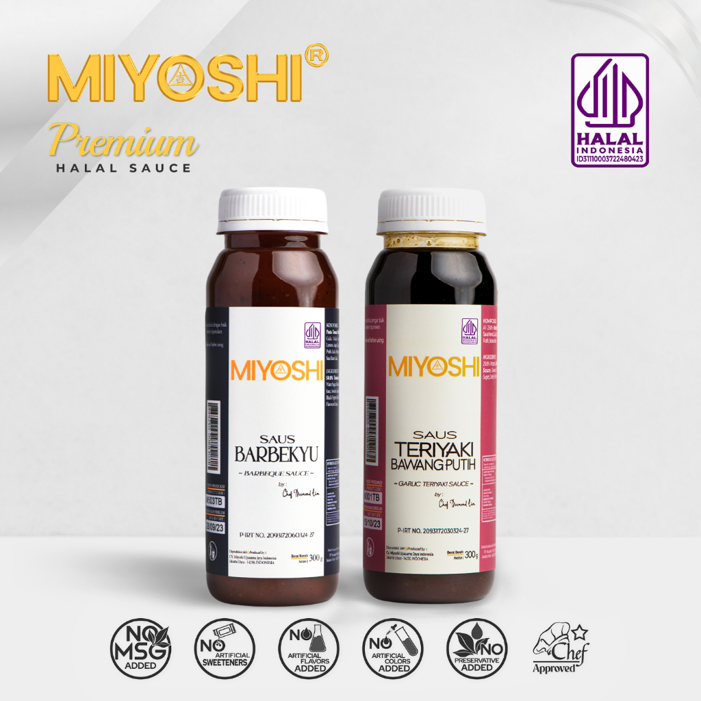 

Miyoshi Saus Barbekyu Sauce 300g & Miyoshi Saus Jepang Teriyaki Bawang Putih 300gr - Saos Jepang / Saus Masak Instan Quick cook Halal /BBQ / Barbeque - Saus untuk Daging, Beef, Salmon, Sapi, Ikan, Ayam, Chicken, Fish - Porsi untuk 1,5 kg Daging