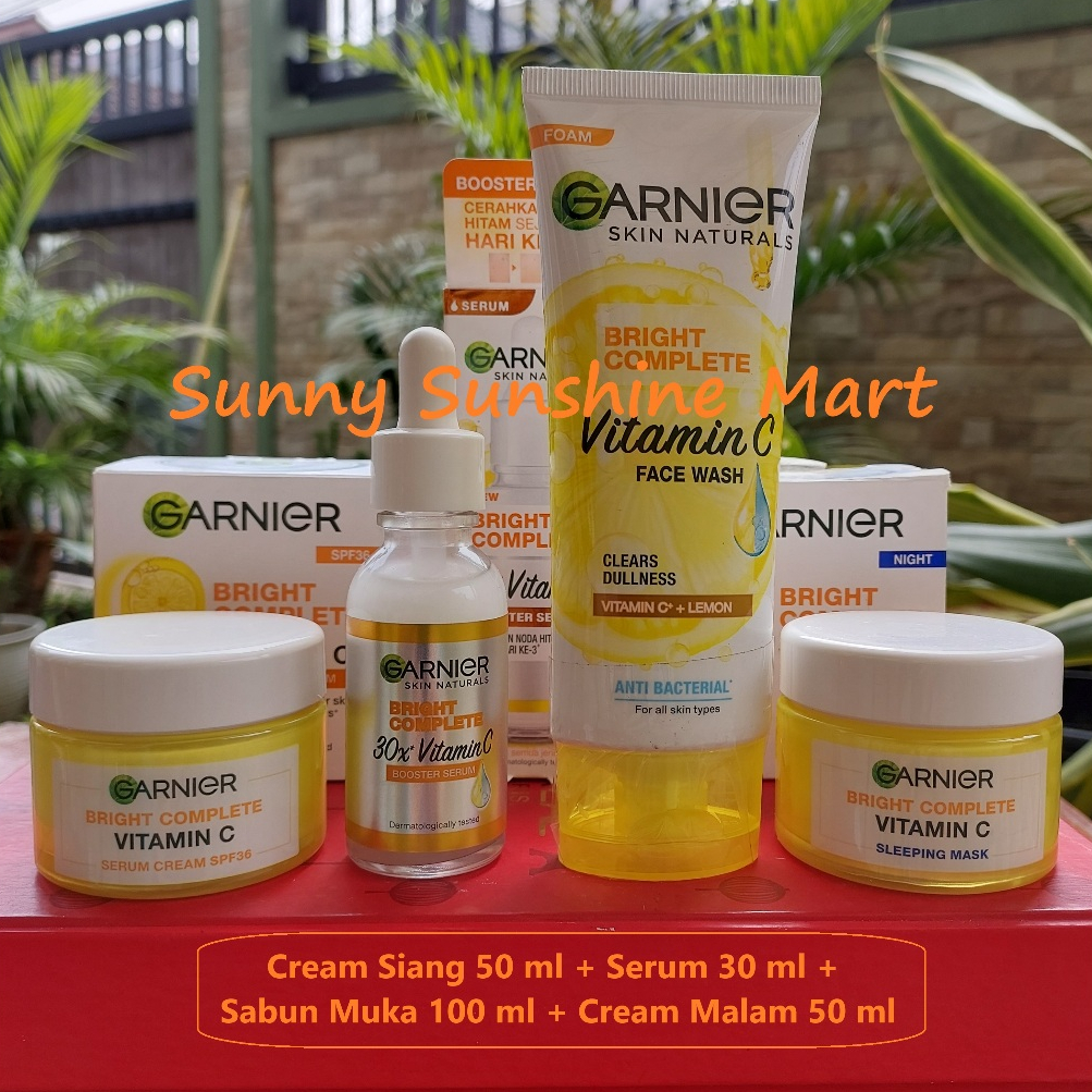 [4 PCS] Paket Skincare Garnier Bright Complete Kulit Kusam Flek Hitam Bekas Jerawat | Bundle Vitamin