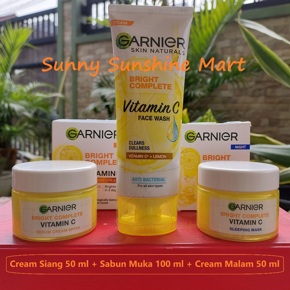 [3 PCS] Paket Skincare Garnier Bright Complete Kulit Kusam Flek Hitam Bekas Jerawat | Bundle Vitamin