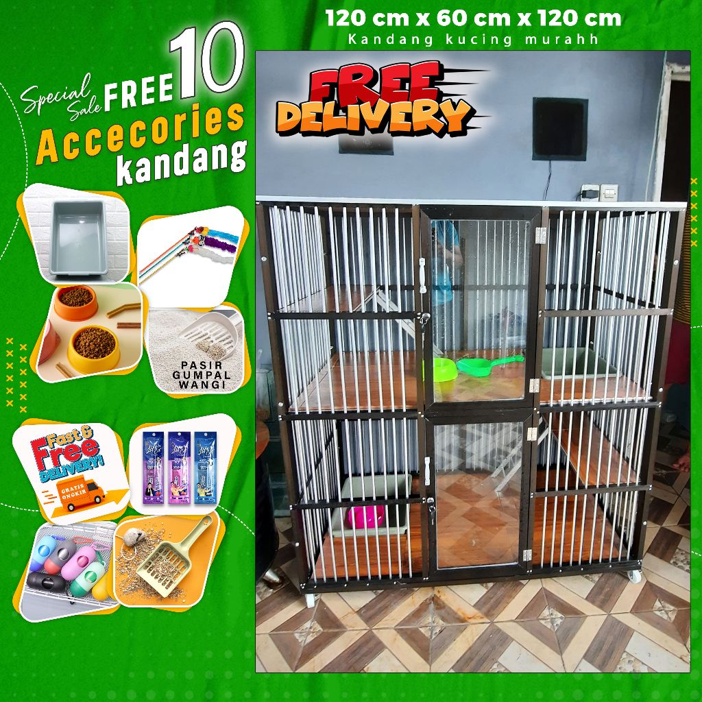 kandang kucing aluminium 2 pintu kamar jumbo tingkat luas alas keramik free accesories persia anggor