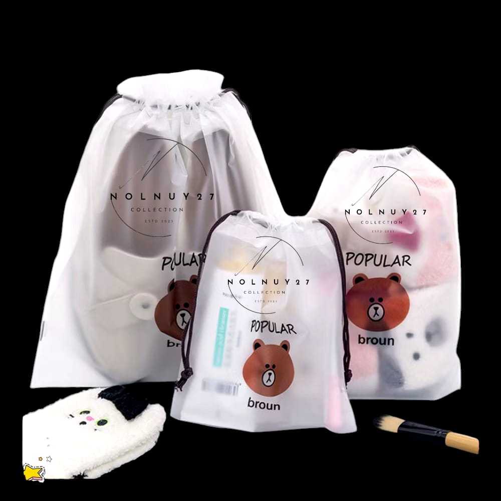 NOLNUY27 Tas Pouch Serut Make Up Kosmetik Travel Organizer Beruang Lucu Multifungsi