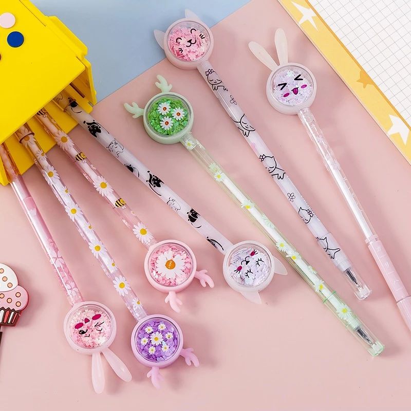 

Pena Cute Karakter Kupu-Kupu Payet Gliter Bunny Lucu Black Ink Gel Pulpen Gel Bolpen Gel Pastel Pink Daisy Gliter