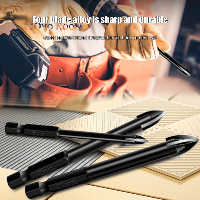 3-12mm Mata Bor Keramik Tembok Beton Kaca Besi Dll Mata Bor Tungsten Carbide Cross Hex Tile Drill / 