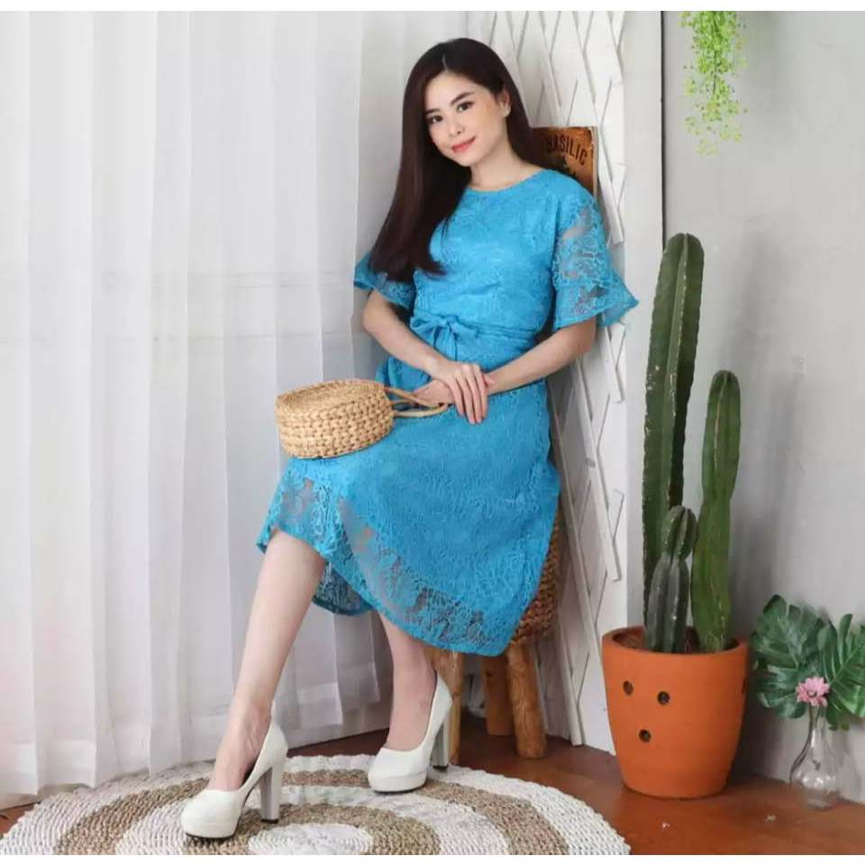 Dress Tali Brokat Remaja Kekinian Dress Pesta Natalan Dress Natal Wanita Dress Imlek Tahun Baru