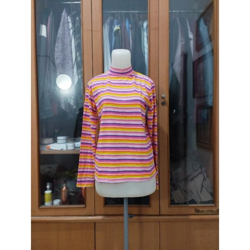 Kaos panjang cewe kaos salur Ranibow kaos tangan panjang preloved L 2049