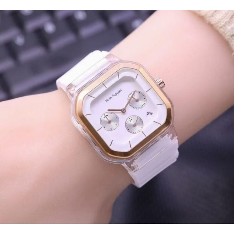 COD Jam Tangan Wanita Pria Hush Puppies 2811 9311 Rubber Segi Crono Detik 1