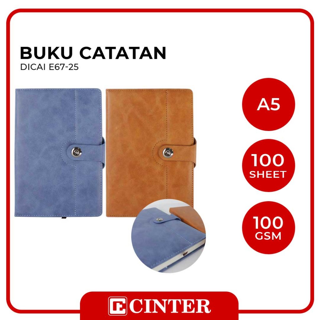 

DICAI - BUKU AGENDA KULIT / BUKU CATATAN / NOTE BOOK A5 E67-25 POLOS KANCING MAGNET
