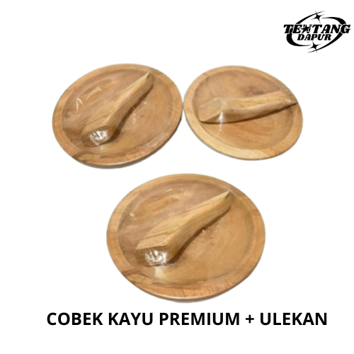 Cobek Kayu + Ulekan Ukuran 16 18 20 22 CM Bahan Kayu Pinus / Coet Kayu Kecil Tanggung Besar Jumbo