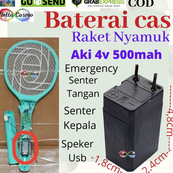 Raket Nyak 4V mah METCO Aki Kering Raket Nyak Senter Emergency