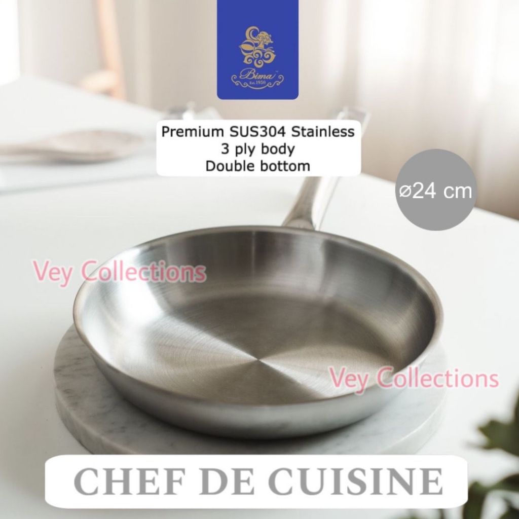 • BISA COD • BIMA Stainless SUS304 CHEF DE CUISINE 24 cm (CDC012) Original 3 Ply Fry Pan Tebal Chef 