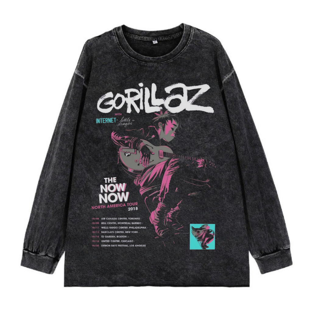 Deliberate "Gorillaz" Stone Wash Long Sleeve Oversized T-Shirt | Vintage | COD | Atasan | Kaos Band