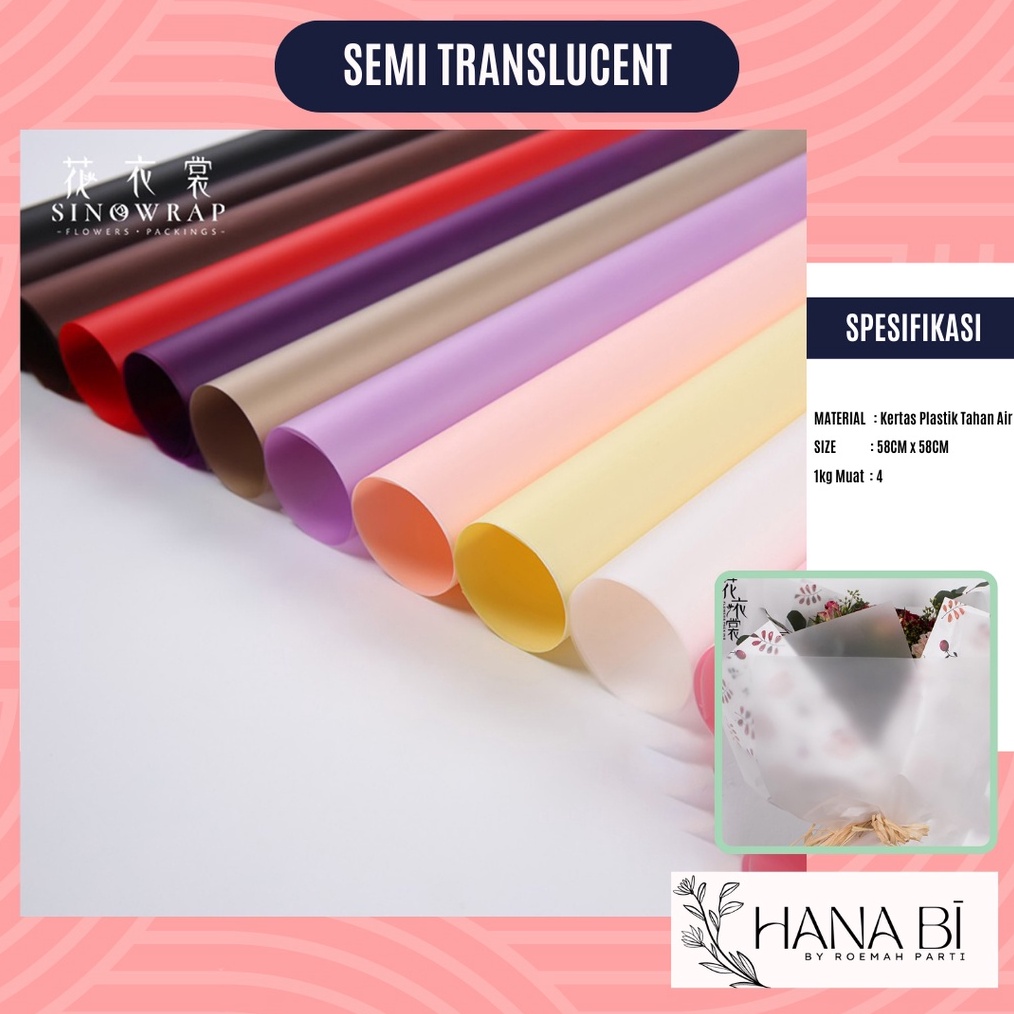 

2 Lembar Kes Buket Cellophane Semi Translucent Kes Buket Korea Bunga Flower Wrapg Paper Kado PWMB