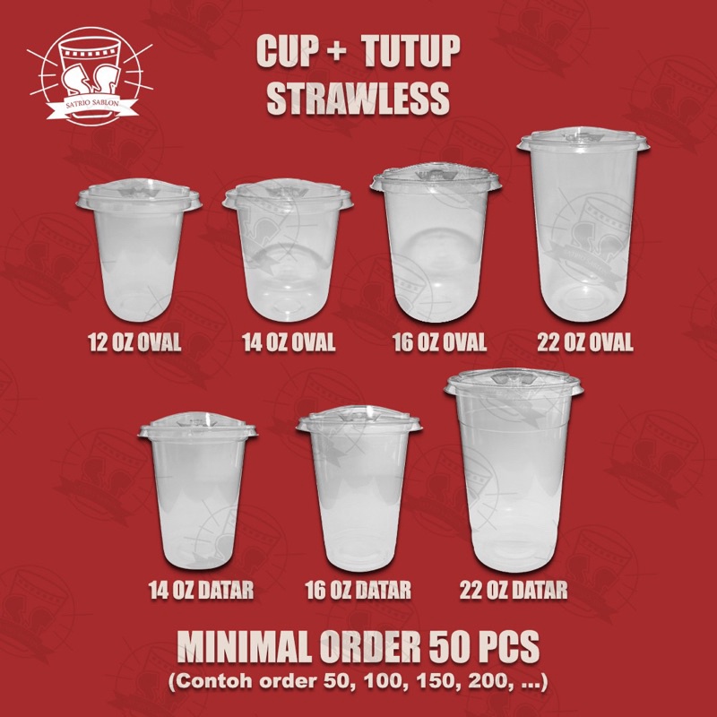per slop  5 pcs Gelas Plastik dan Tutup Strawless tutup strawless gelas cup tutup sipply Tutup Straw