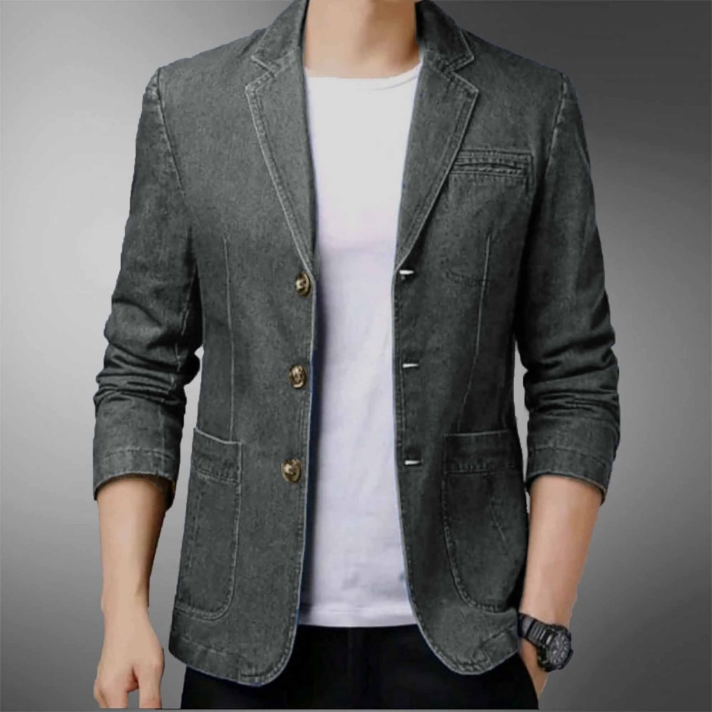 NEW jas denim austin blazer jas pria size M L XL bahan denim jeans washed jas pria jas formal jas