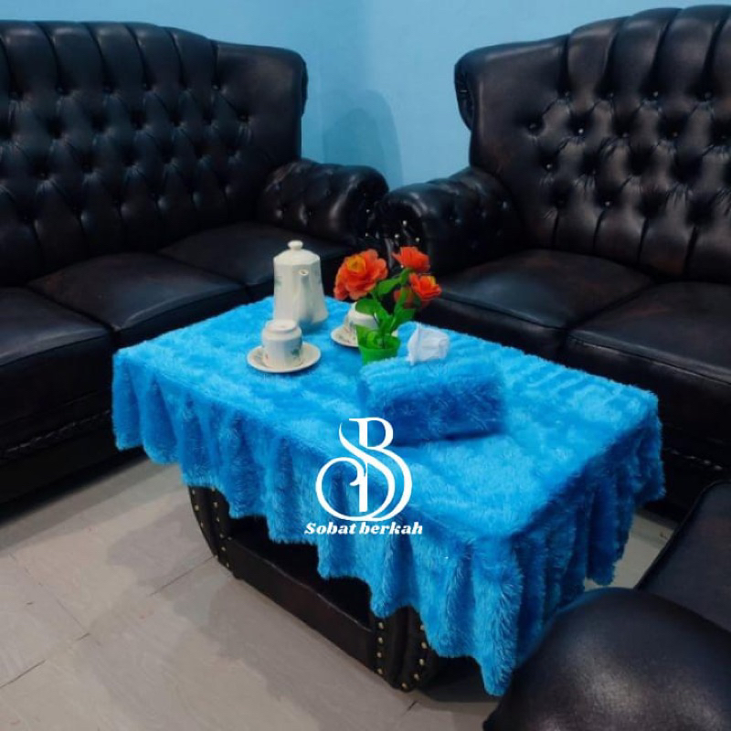 Taplak Meja rumbai bulu taplak + sarung tisu / Taplak meja rumbai / taplak meja rumbai bulu rasfur