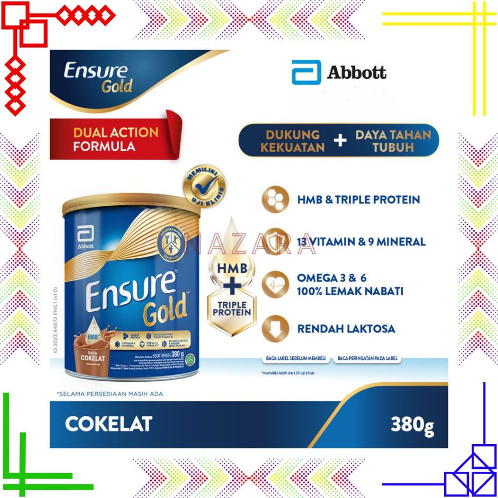 

Ensure Gold HMB Vanila - Cokelat 380gr / 800gr - Nutrisi Dewasa Rendah Laktosa