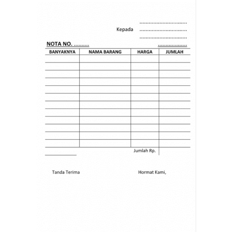 

NOTA UKURAN 1/2 kertas Folio isi 100 lembar