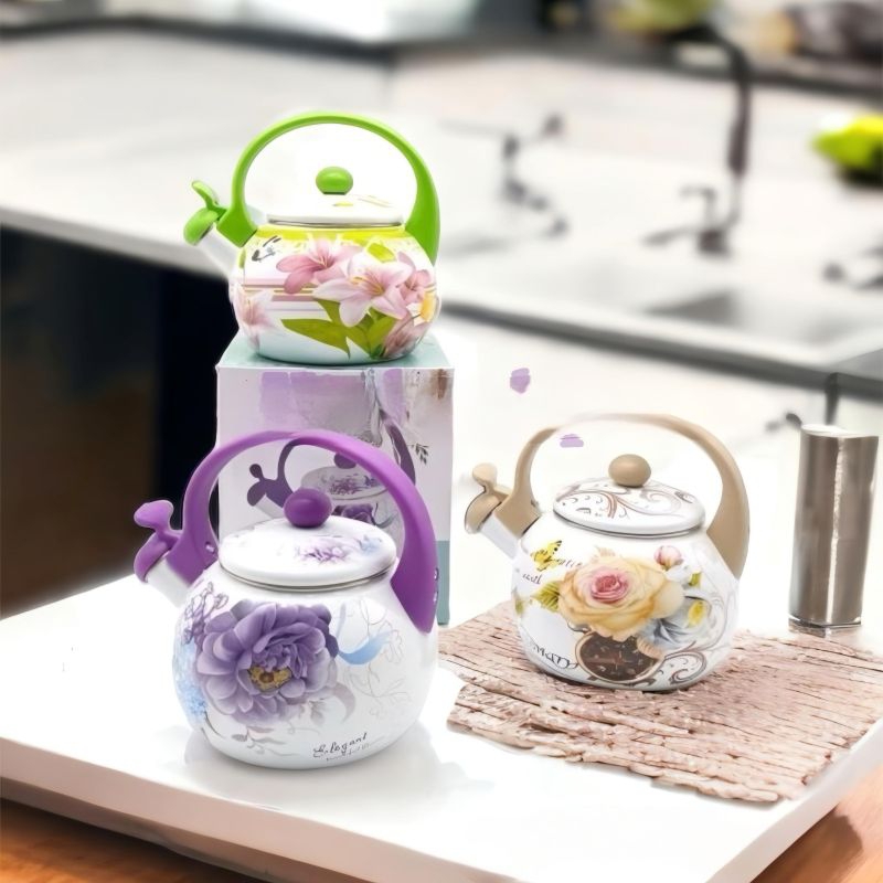 Teko Jadul Motif Bunga Teko Bunyi Enamel Gambar Bunga Kapasitas 2200ML