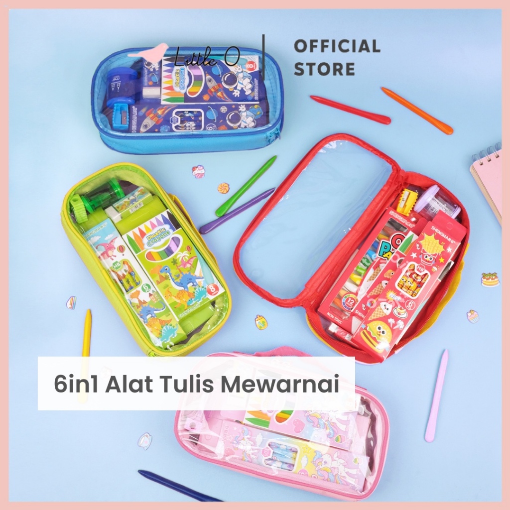 

PREMIUM 6in1 Alat Tulis Mewarnai Set Plastic Crayons Oil Pastels Paket Alat Tulis Sekolah Stationary Set Buku Gambar