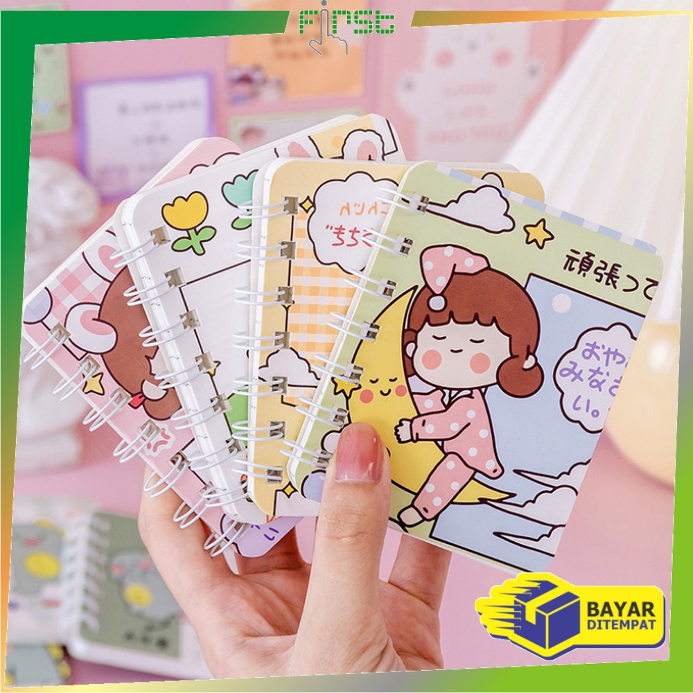 

FH-A58 Buku Catatan Kartun Memo Kecil A7 80 Lembar / Buku Kecil Notebook Ring Motif Notepad / Buku Mini Alat Tulis Portable
