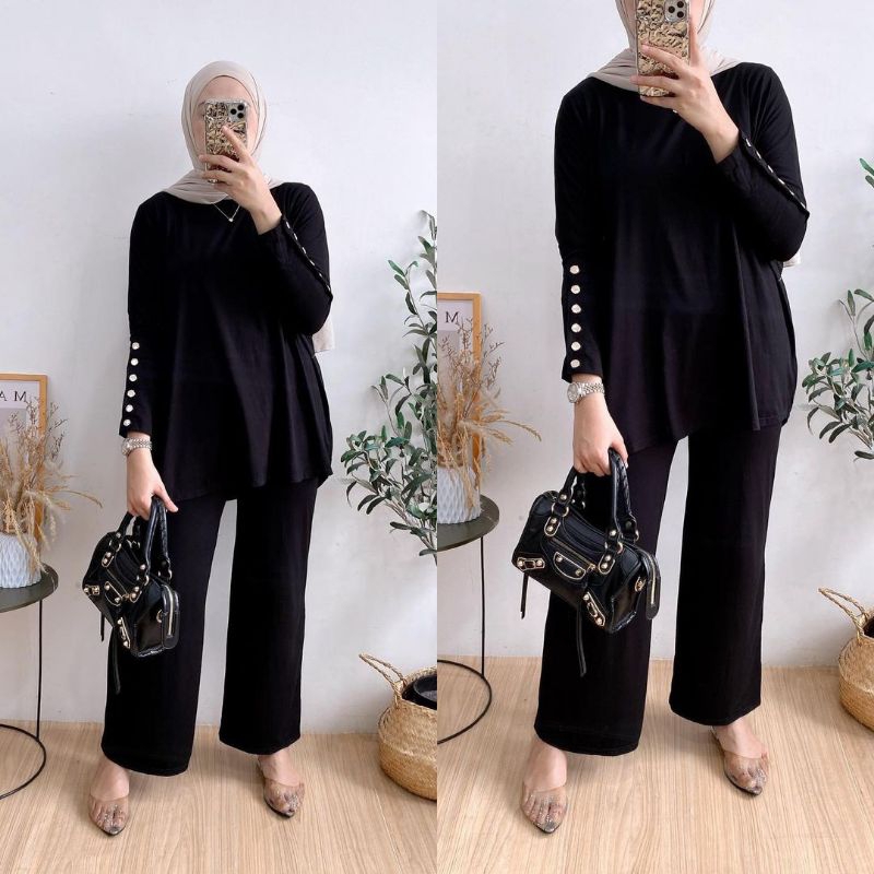 Setelan Henzy Set (black) (Top LD130-150 pjng 72+Pants LP62-108 pjng 95) Kaos Spandex Rayon import f