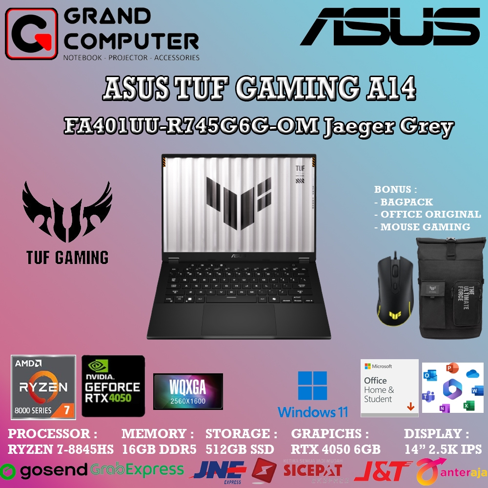 ASUS TUF GAMING A14 FA401UU-R745G6G-OM RYZEN 7-8845HS 16GB 512GB RTX4050 6GB 14″ 2.5K WIN 11 OHS 202