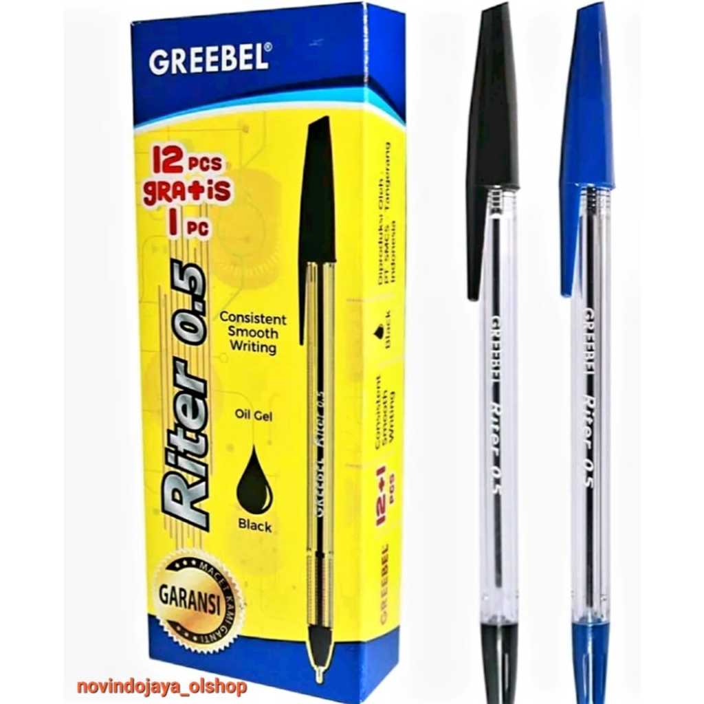 

1PAK (12PCS) PULPEN OIL GEL GREEBEL RITER O,5MM BIRU HITAM TERMURAH
