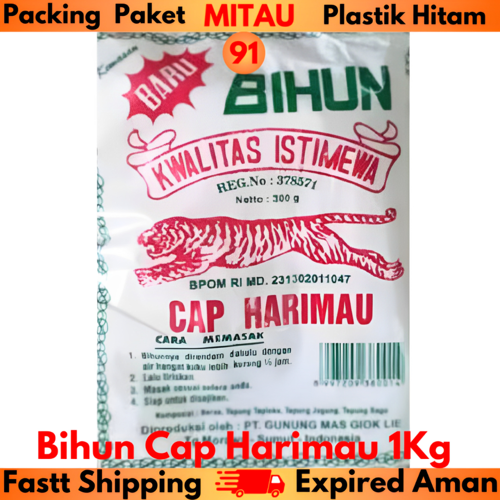 

Bihun Cap Harimau 1 Kg / Bks Packing Paket Pakai Plastik Hitam