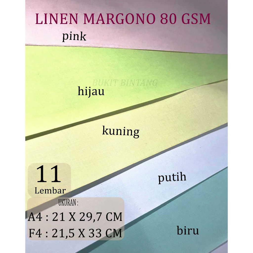 

LINEN MARGONO 80 GSM UKURAN A4 / F4 , 11 LEMBAR