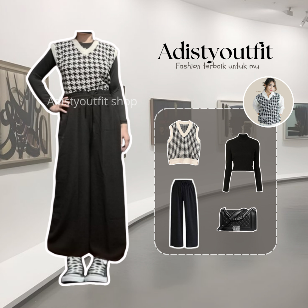 One Set Outfit Korea/ korean style/ outfit ulzzang/ (set 15 vest hitam)