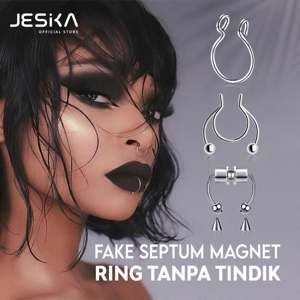Piercing ring tanpa tindik untuk hidung idung bibir magnet jepit lepas pasang Wanita pria magnetic f