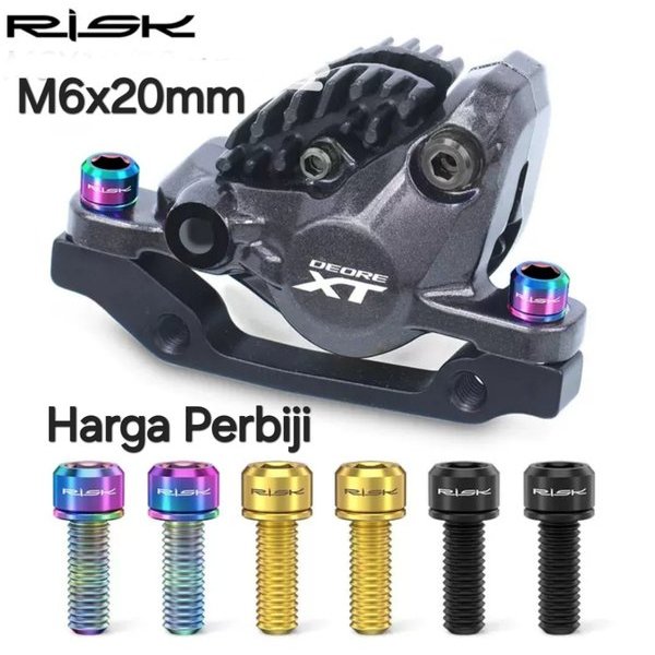 Risk Baut Titanium M6 x 20mm Baut Caliper  Sepeda Baut Arm Crank Hollowtech 2 Baut kaliper rem Seped