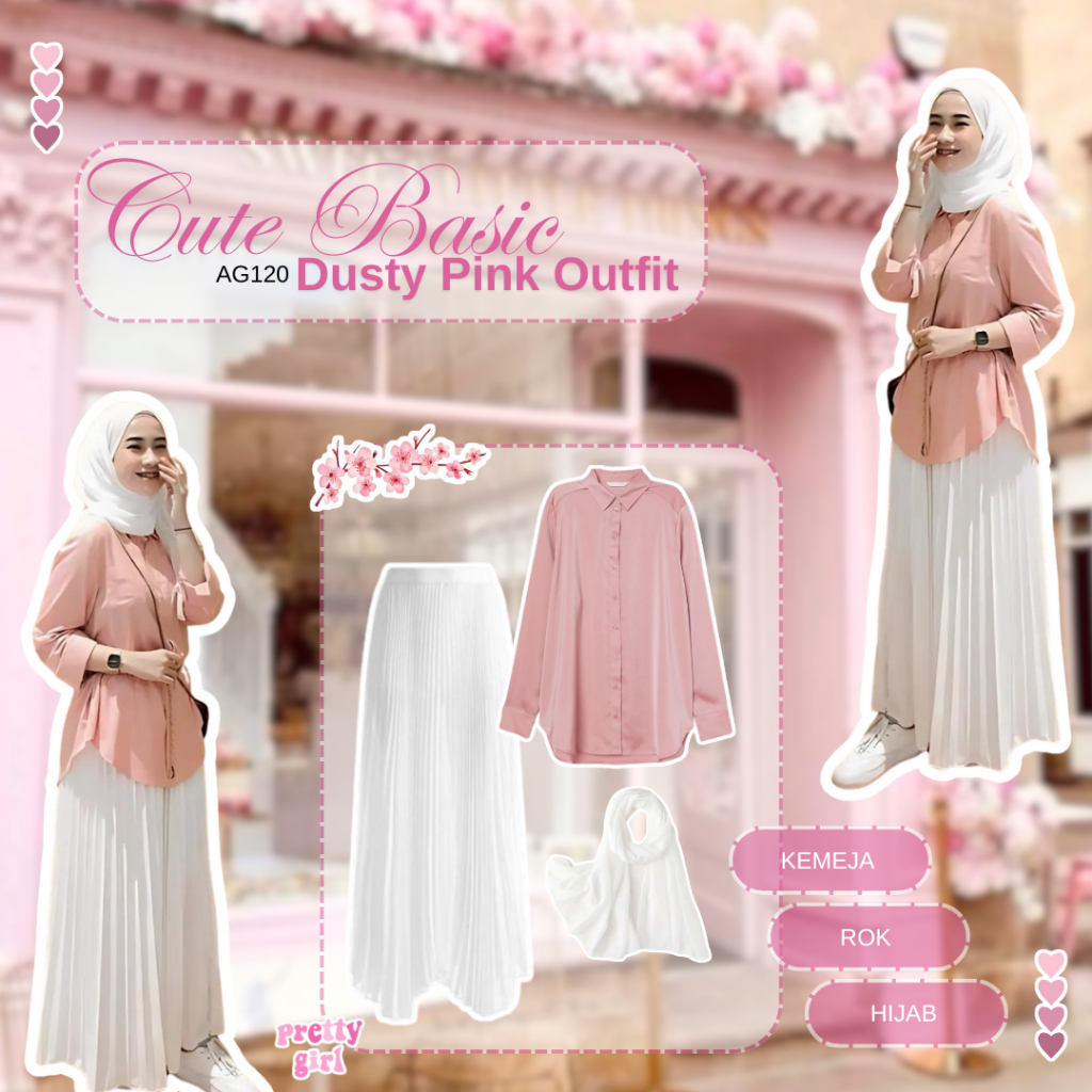 OOTD Wanita Korean Style One Set Korean Style Terbaru Kemeja Dusty Pink Set Rok Plisket Outfit Kerja
