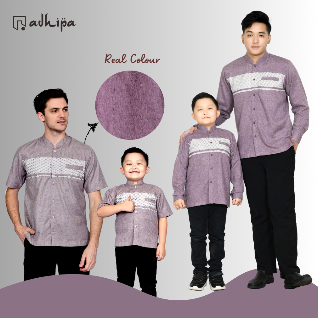 Koko Couple Ayah Anak warna soft ungu mauve variasi songket