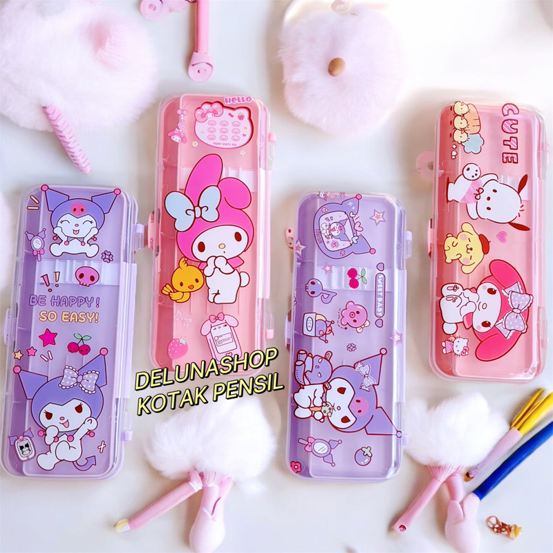 

Delunashop DL564A tempat pensil kotak pensil plastik 2 tingkat motif sanrio kuromi melody
