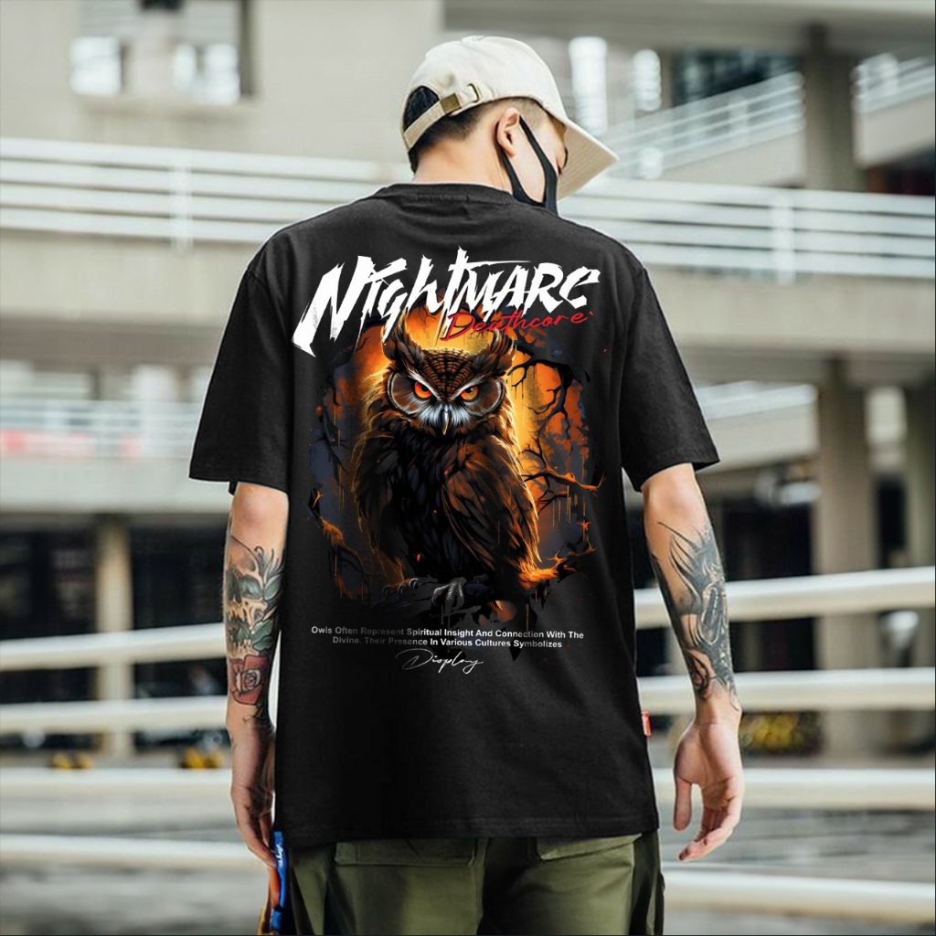 KAOS DISTRO PRIA MOTIF BURUNG HANTU - KAOS MOTIF OWL NIGHTMARE - KAOS VIRAL - KAOS TRENDY PRIA DAN W